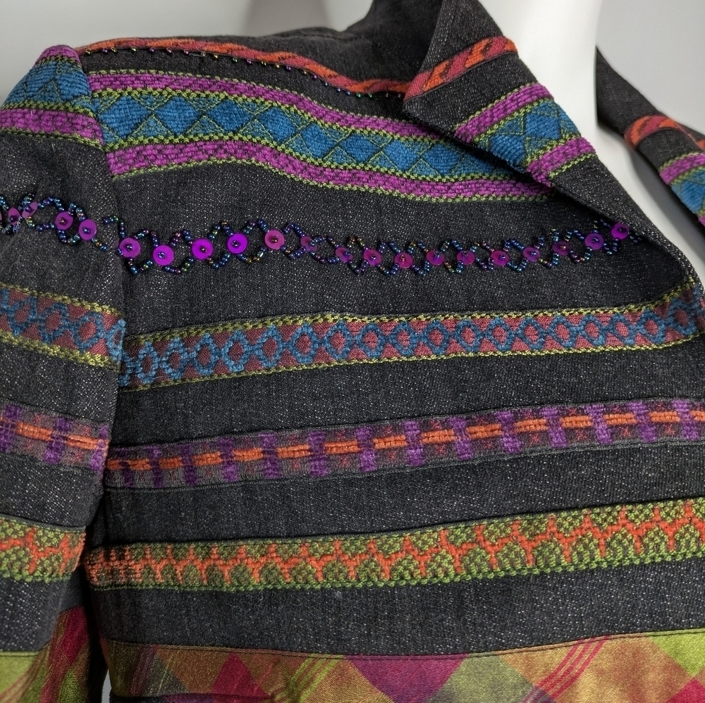 Colwater Creek Black Purple Colorful Beaded Open Jacket 14 - Picture 3 of 9